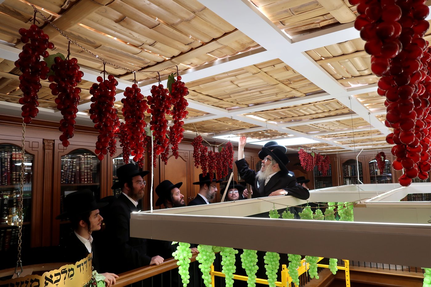 האדמו"ר מסאטמר שליט"א מסכך את סוכתו | צילום: בחצרות סאטמאר