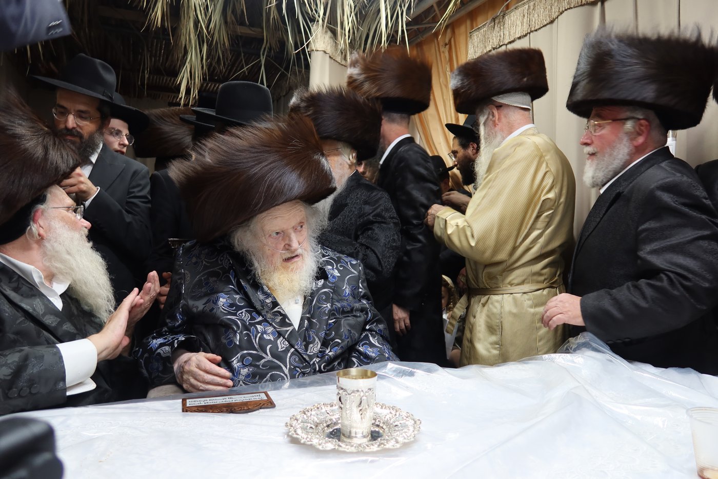 רבנים בביקורים בסוכתו של הגאון רבי משה שטרנבוך שליט"א | צילום: באדיבות המצלם