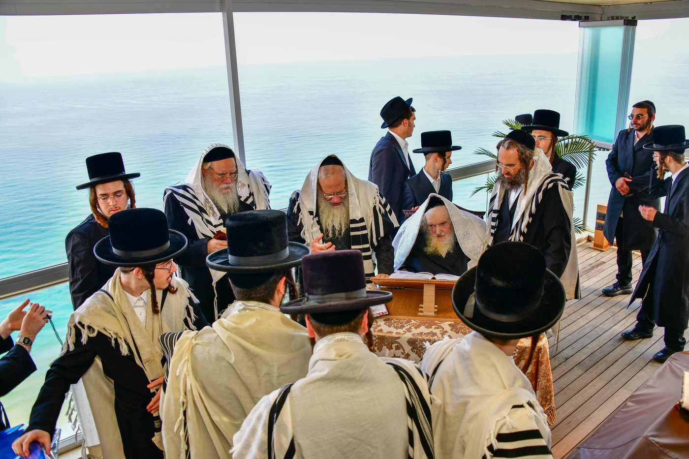 הגאון רבי משה שטרנבוך שליט"א בתפילת שחרית בנתניה | צילום: שוקי לרר