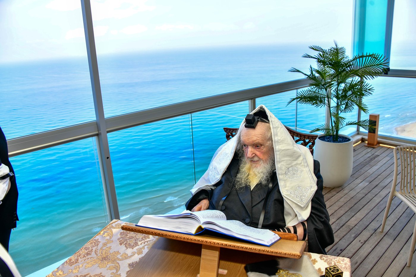הגאון רבי משה שטרנבוך שליט"א בתפילת שחרית בנתניה | צילום: שוקי לרר