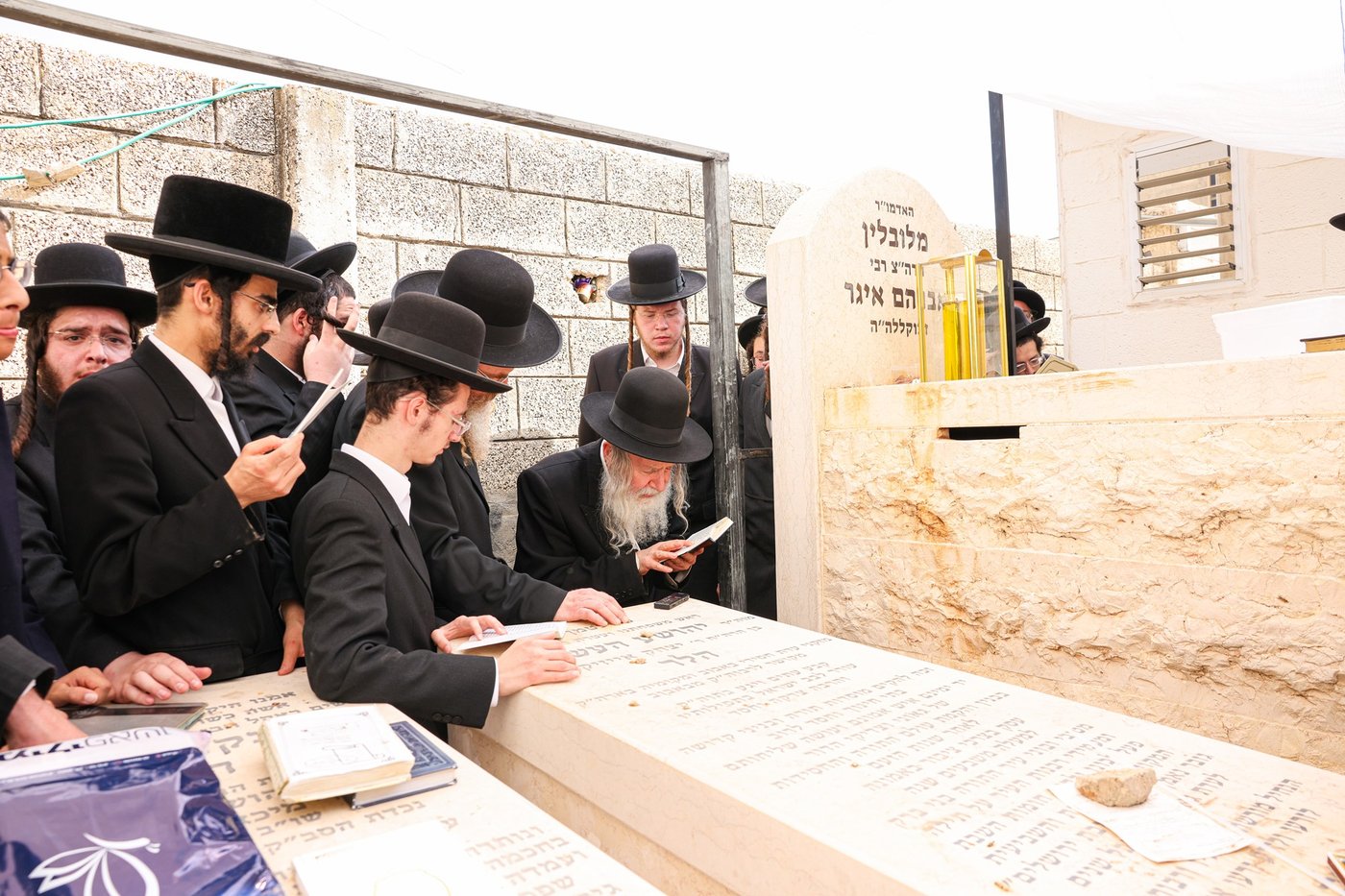 האדמו"ר מאמשינוב שליט"א בתפילה על ציון חותנו זצ"ל בבית העלמין בבני ברק