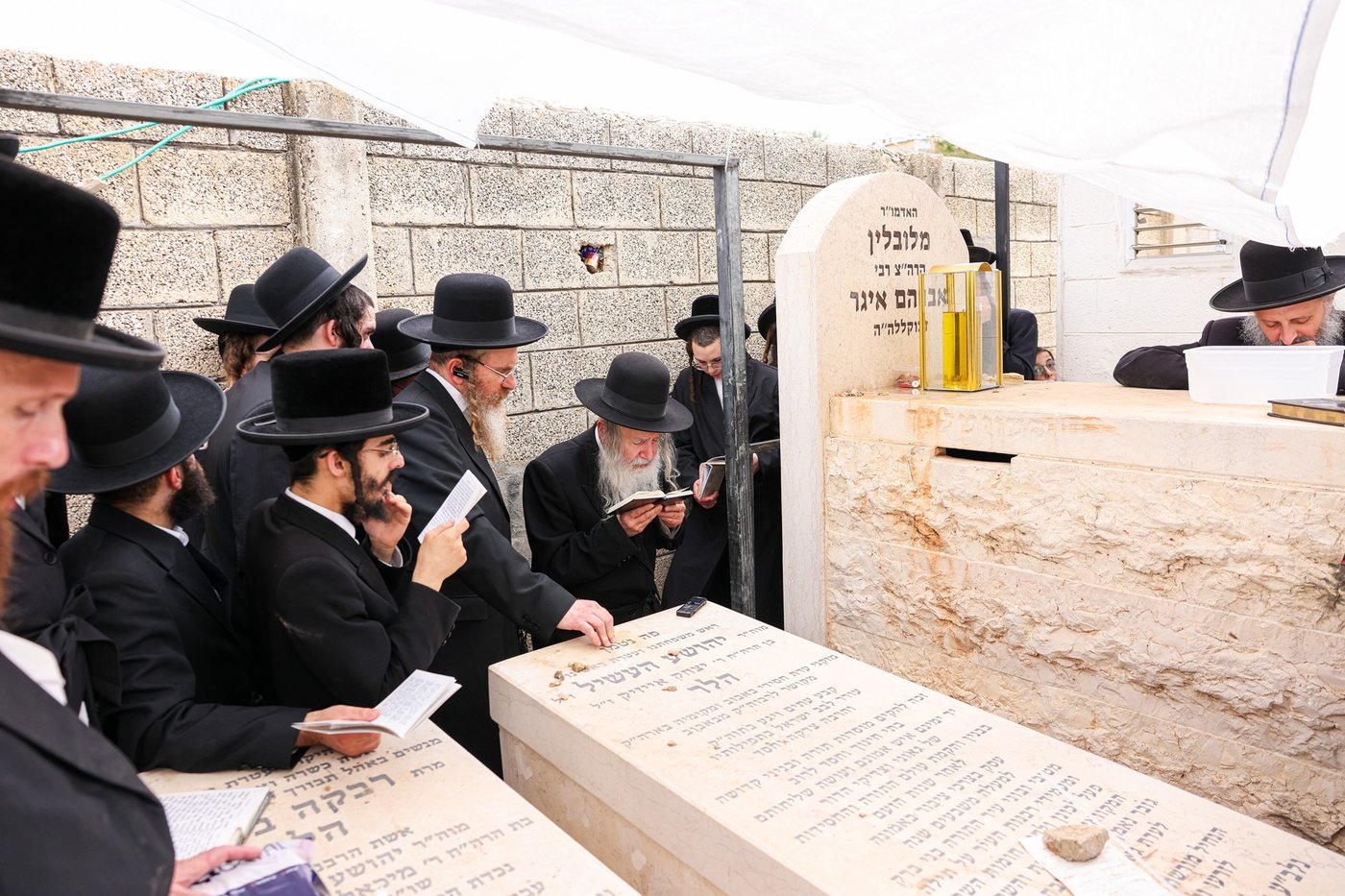 האדמו"ר מאמשינוב שליט"א בתפילה על ציון חותנו זצ"ל בבית העלמין בבני ברק