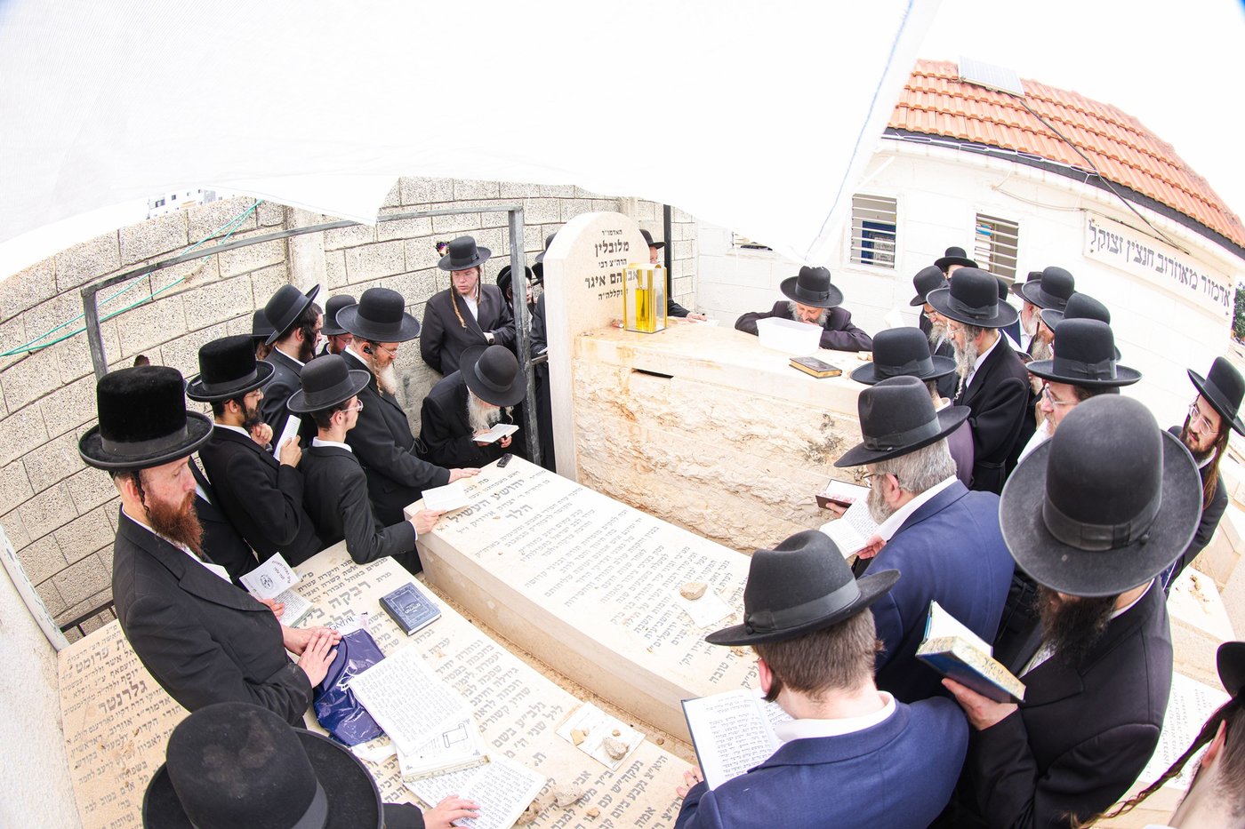 האדמו"ר מאמשינוב שליט"א בתפילה על ציון חותנו זצ"ל בבית העלמין בבני ברק