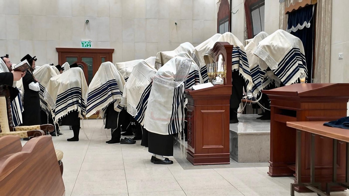 האדמו"ר ממחנובקא בעלזא בתפילת שחרית ביום ההילולא