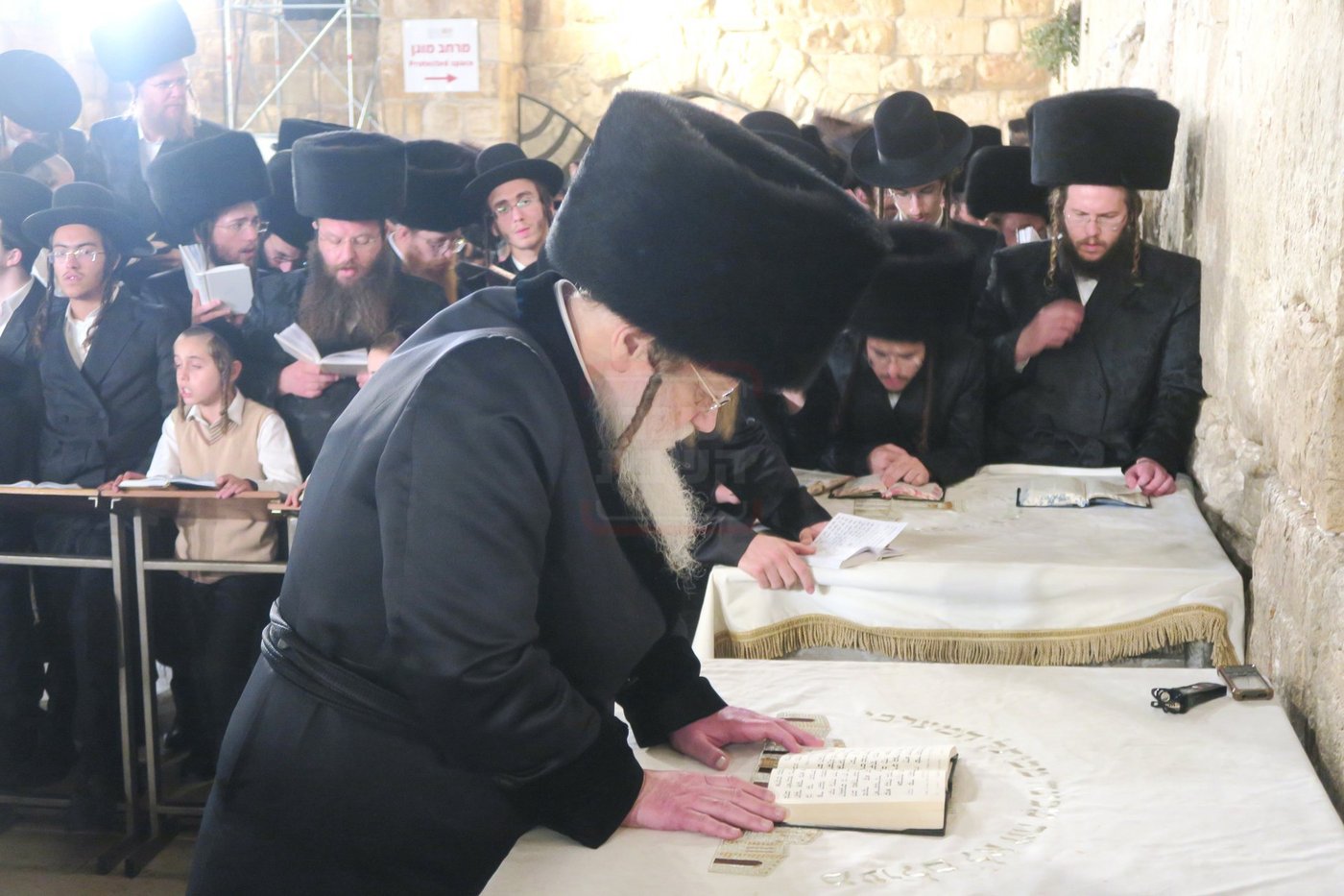 האדמו"ר ממודז'יץ בתפילה ע"י ה'כותל המערבי'