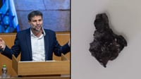 מימין תמונת הרסיס שפגע בבניה סמוטריץ, משמאל שר האוצר בצלאל סמוטריץ