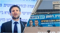 מימין: שלט תמיכה ברפורמה המשפטית, משמאל: סמוטריץ מציג את התוכנית המשפטית בקמפיין לכנסת ה-25
