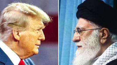 מנהיג איראן עלי חמינאי מימין, הנשיא טראמפ משמאל, אילוסטרציה