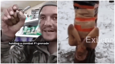 חייל רוסי קשור לעץ כעונש יומיומי - החייל הרוסי משתלט על החנות 