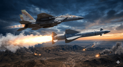 טיל ה"אנקור הכחול" (Blue Sparrow) מתוצרת רפאל עם מטוס ה-F-15I "רעם", רגע אחרי הפרידה המבצעית בשמי איראן המופגזים