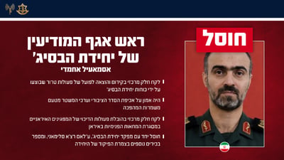 יחד עם מפקד היחידה: צה"ל חיסל את ראש אגף המודיעין של יחידת הבסיג' בטהרן