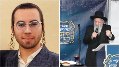 מימין: הגרש"י זעפרני במעמד סיום הש"ס בישוב, משמאל: יוסי ריינר