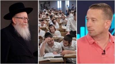 מימין: אורי קידר, במרכז: לומדי תורה, משמאל: יעקב ליצמן בעצרת הרבבות בט"ו באלול התשע"ט
