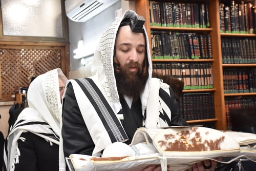 הדוד מאמריקה כובד בסנדקאות בבית מדרשו של זקן אדמו"רי בני ברק | צפו 