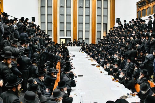 שנראה כל אחד מעלת חברינו: הרבי מביאלה ערך את השולחן הטהור בבית מדרשו הגדול 