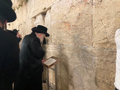 דמעות ליד האבנים | האדמו"ר ממכנובקא בעלזא בתפילה חרישית בשריד בית מקדשנו