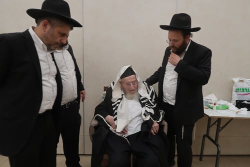הרואה דור חמישי; בערב ר"ח מוקדם, הגרמ"צ ברגמן כובד בסנדקאות בברית לבן נינו