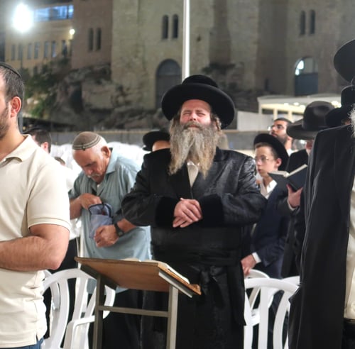 מול שריד בית מקדשנו: האדמו"ר מדז'יקוב גבעת זאב בכותל המערבי