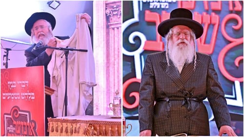 האדמו"ר הופיע בקאפטן של אביו זצ"ל וחילק חלקים מקיטל של זקינו