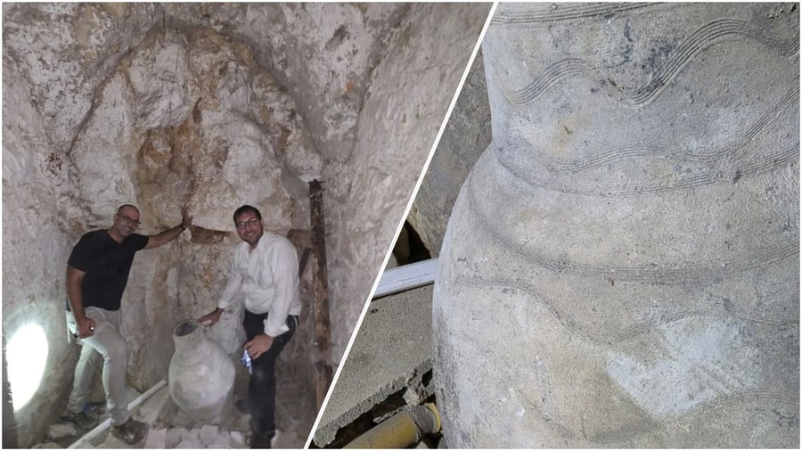 אחד מקנקני האגירה הענקיים ("ג'רות") שנמצאו במרתף חצר שטרויס